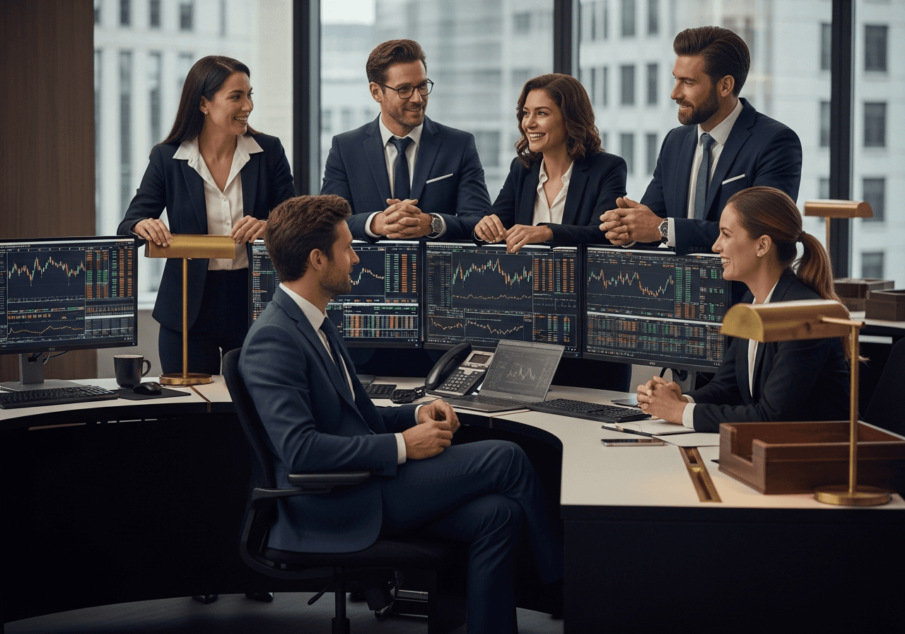 Noble Markets team collaborating in a modern office environment